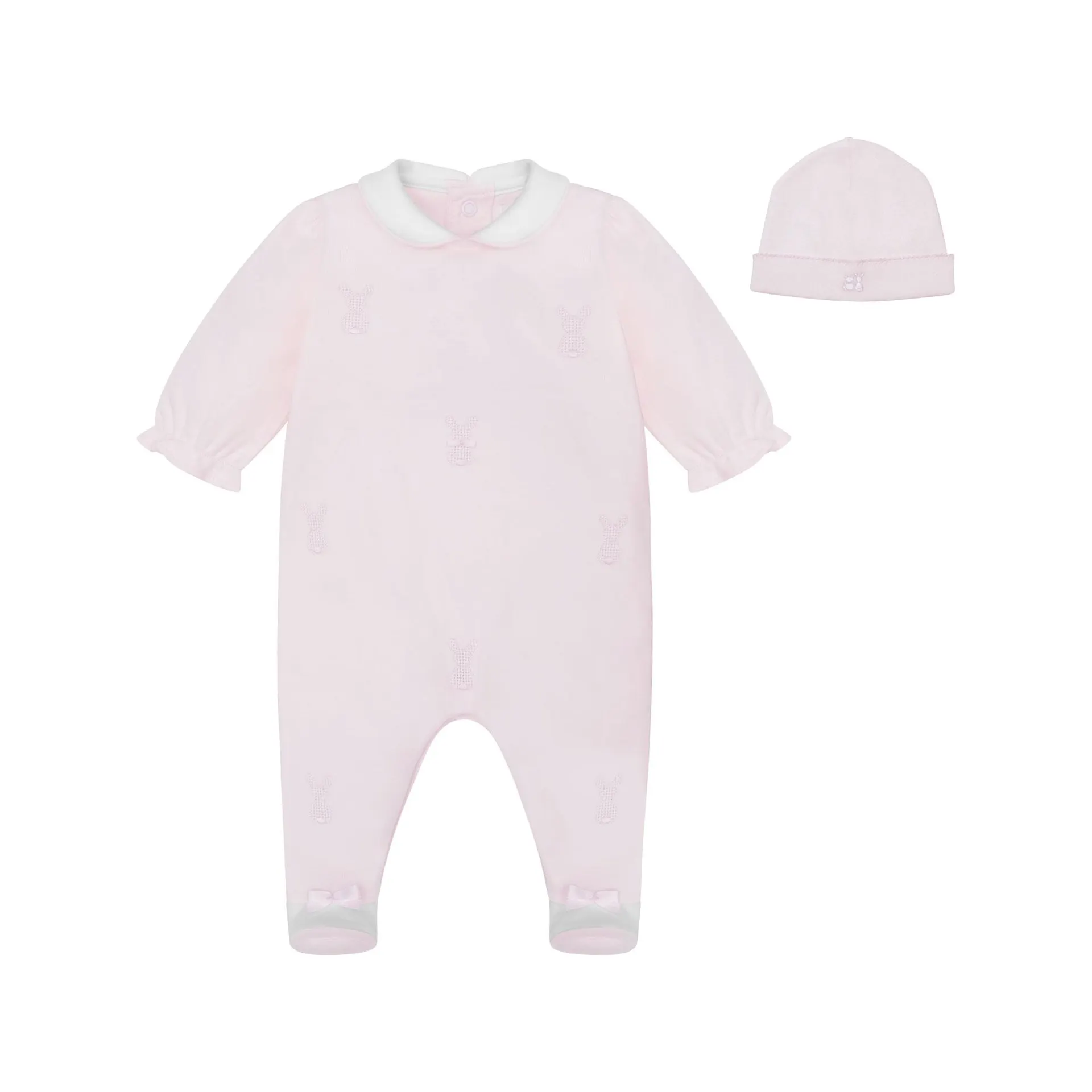 Kallie Embroidered Bunny Babygrow & Hat Two-Piece Set