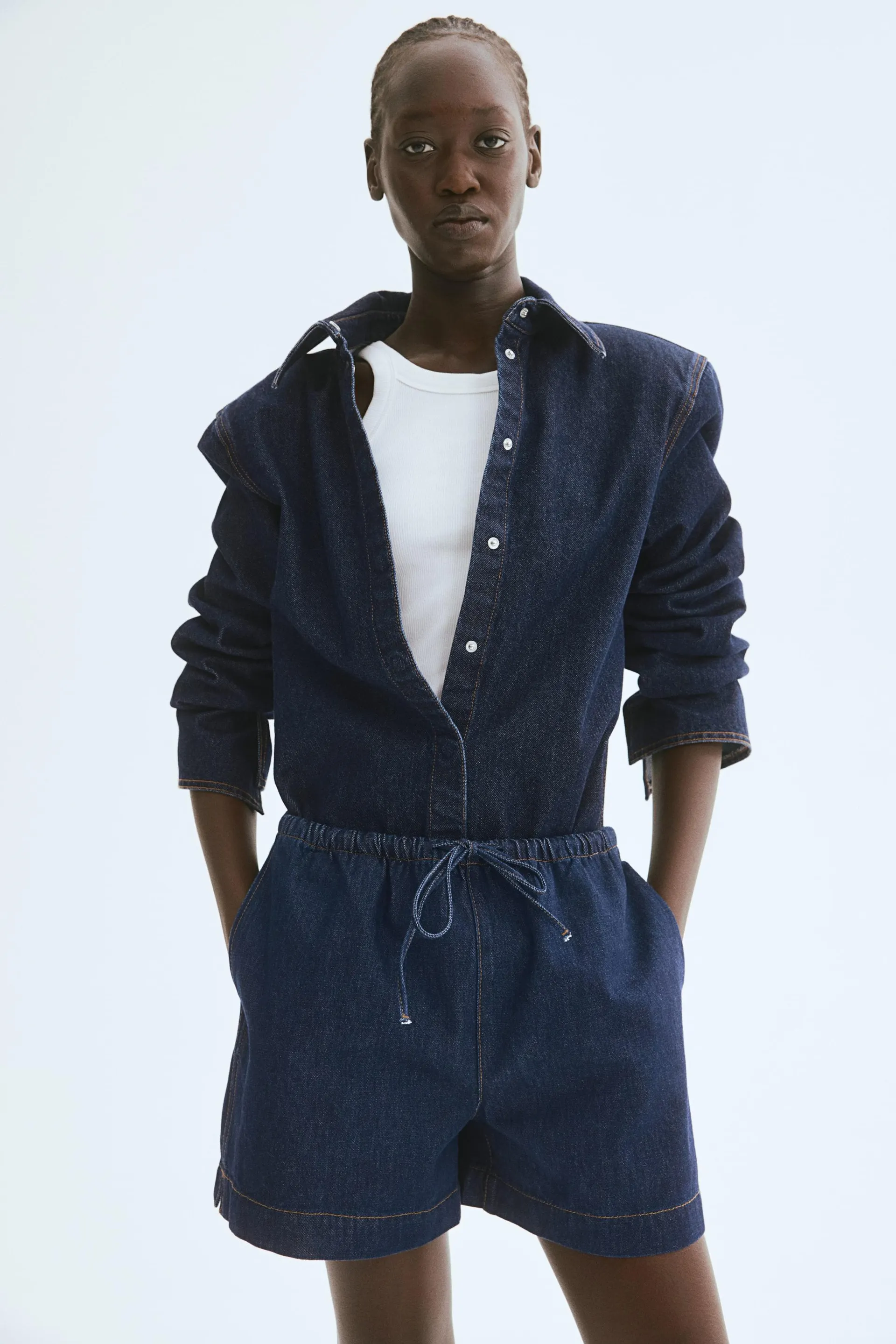 Denim drawstring shorts