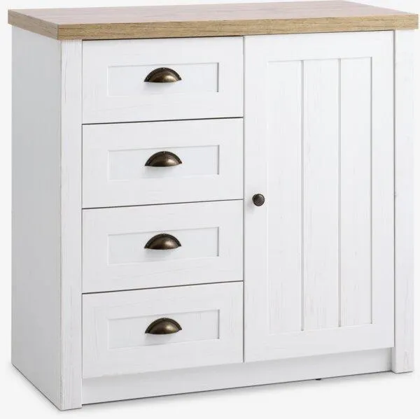 Cassettiera 4 cass 1 anta MARKSKEL bianco/col.rov.selv.nat.