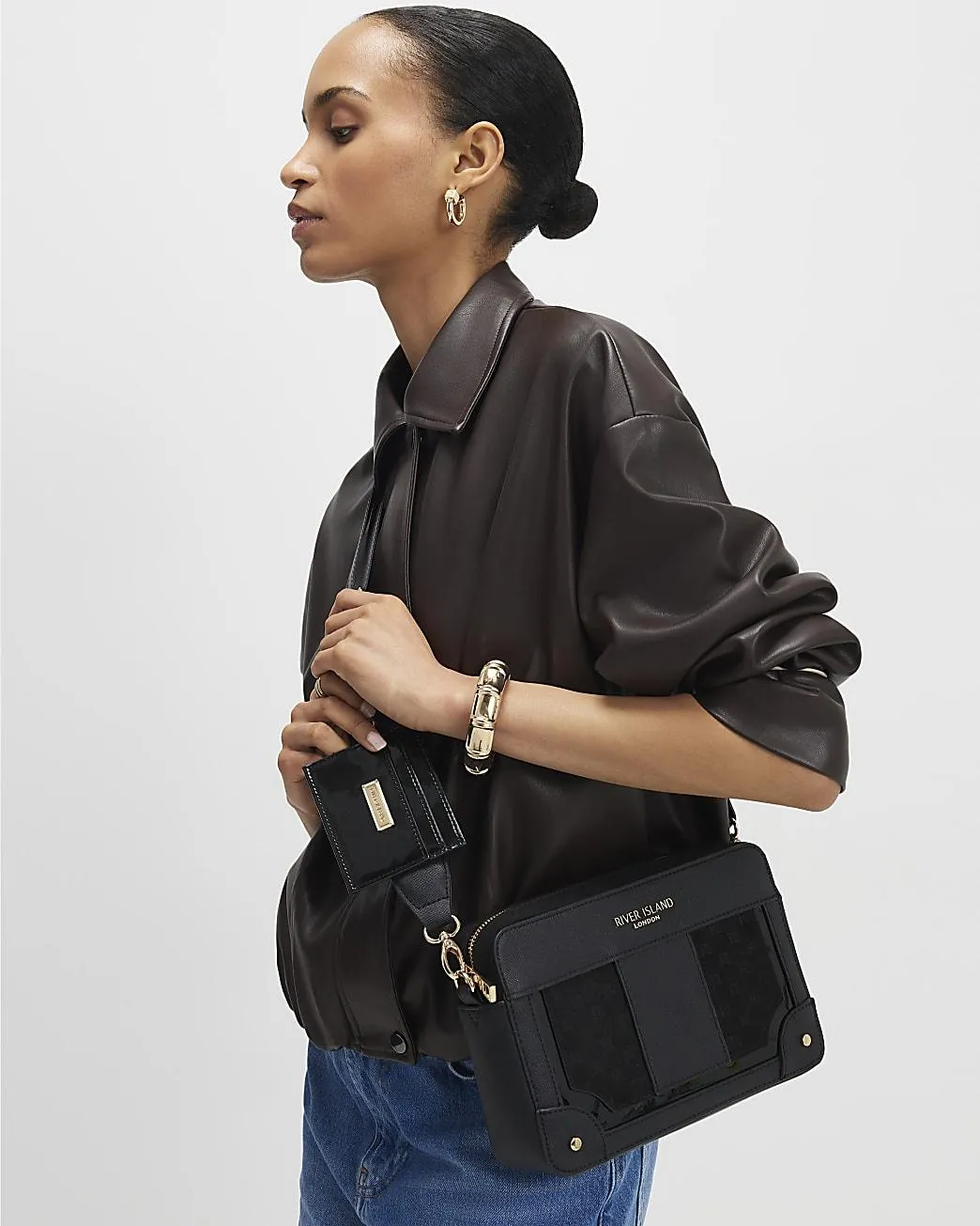 Black Monogram Panelled Cross Body Bag