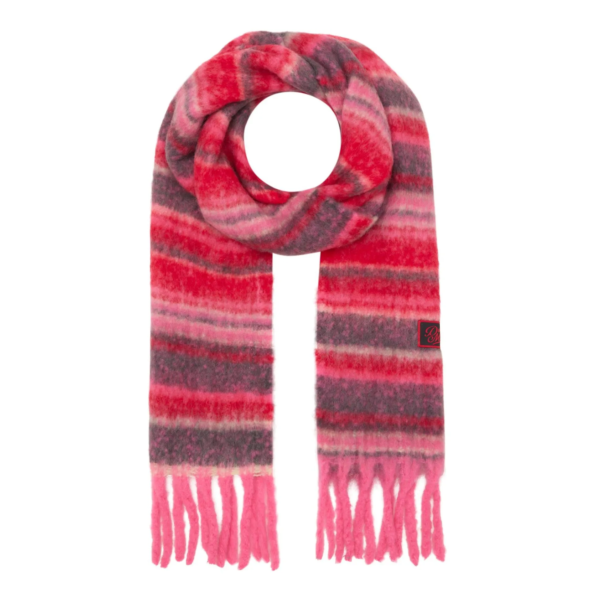 Logo Striped Fluffy Wrap Scarf