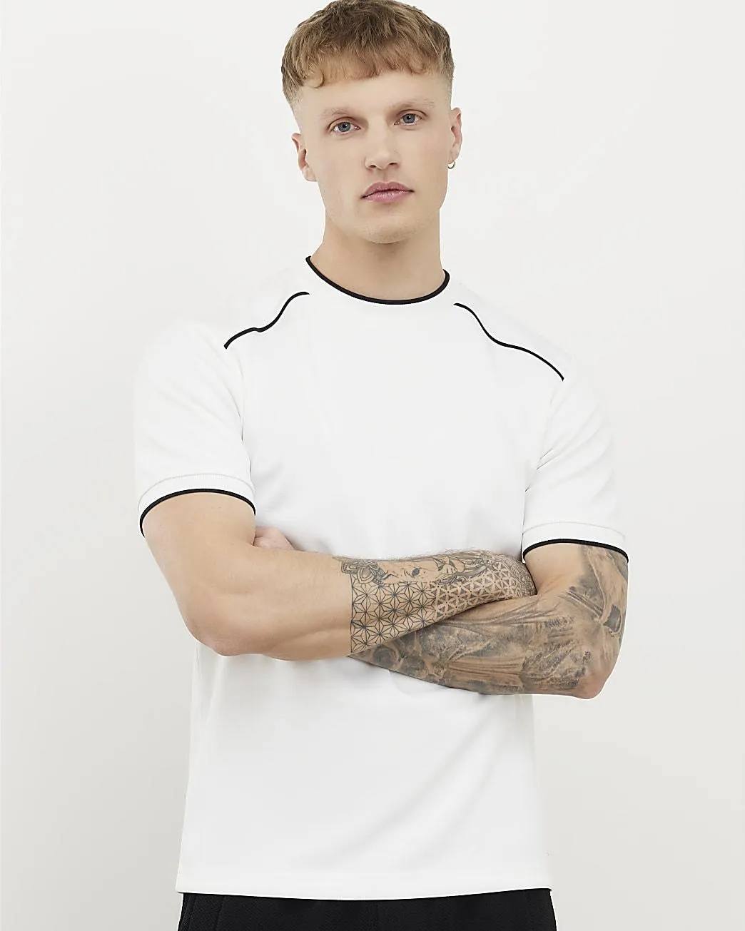 White Slim Fit Piped T-Shirt