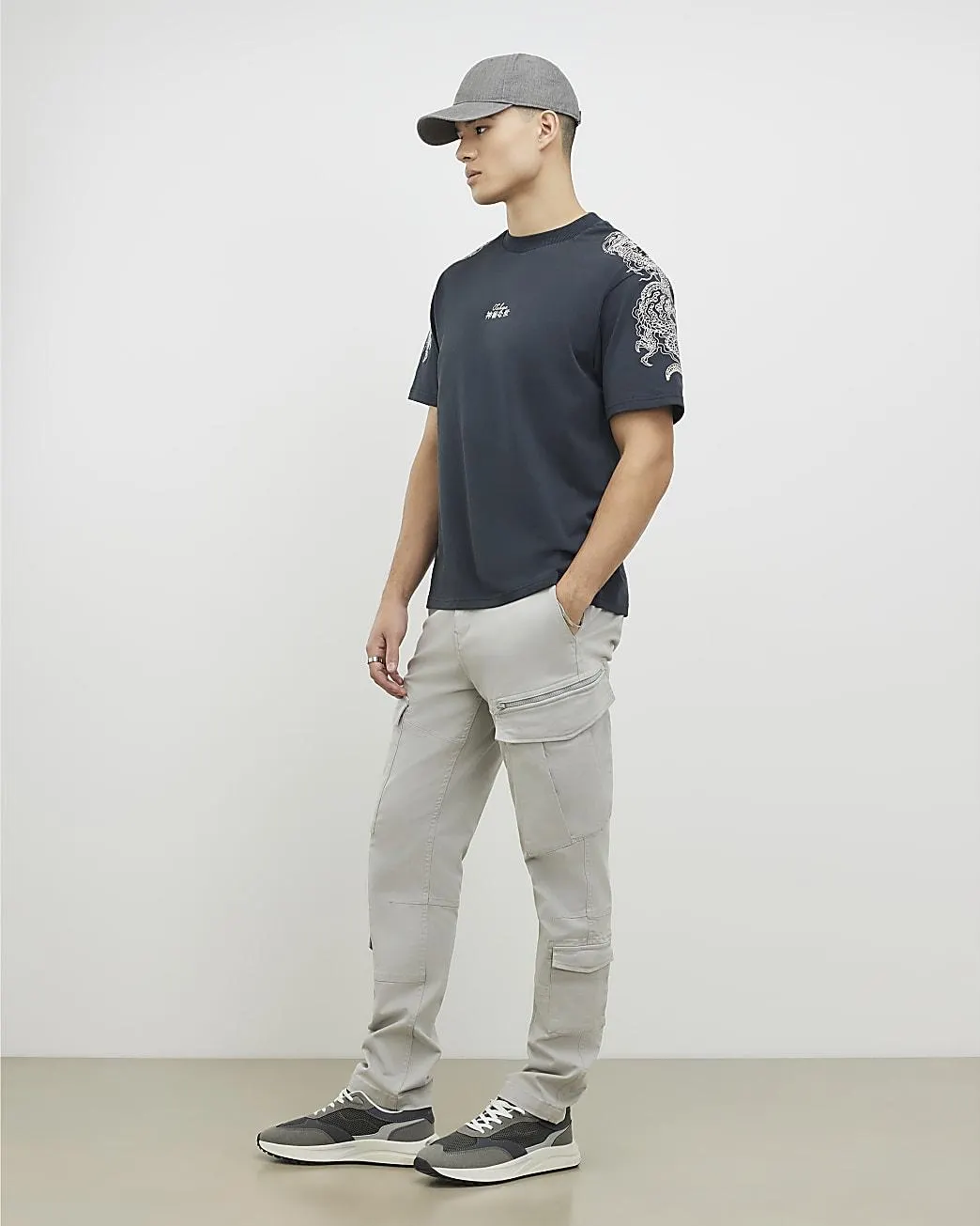 Grey Skinny Fit Cargo Trousers