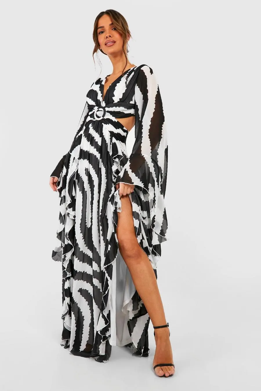 Animal Chiffon Print Cut Out Maxi Dress