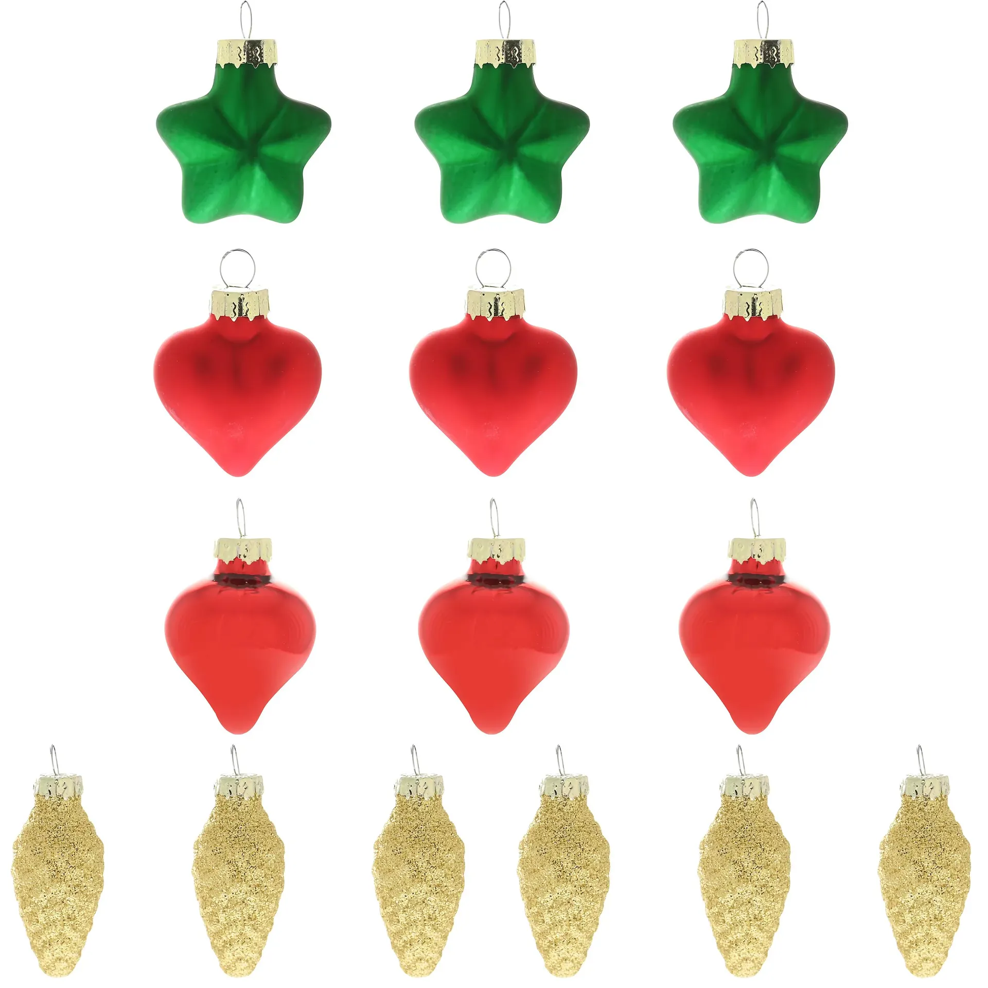 Refined classics Red, green & gold Glass & metal Heart & star Hanging decoration set, Set of 15
