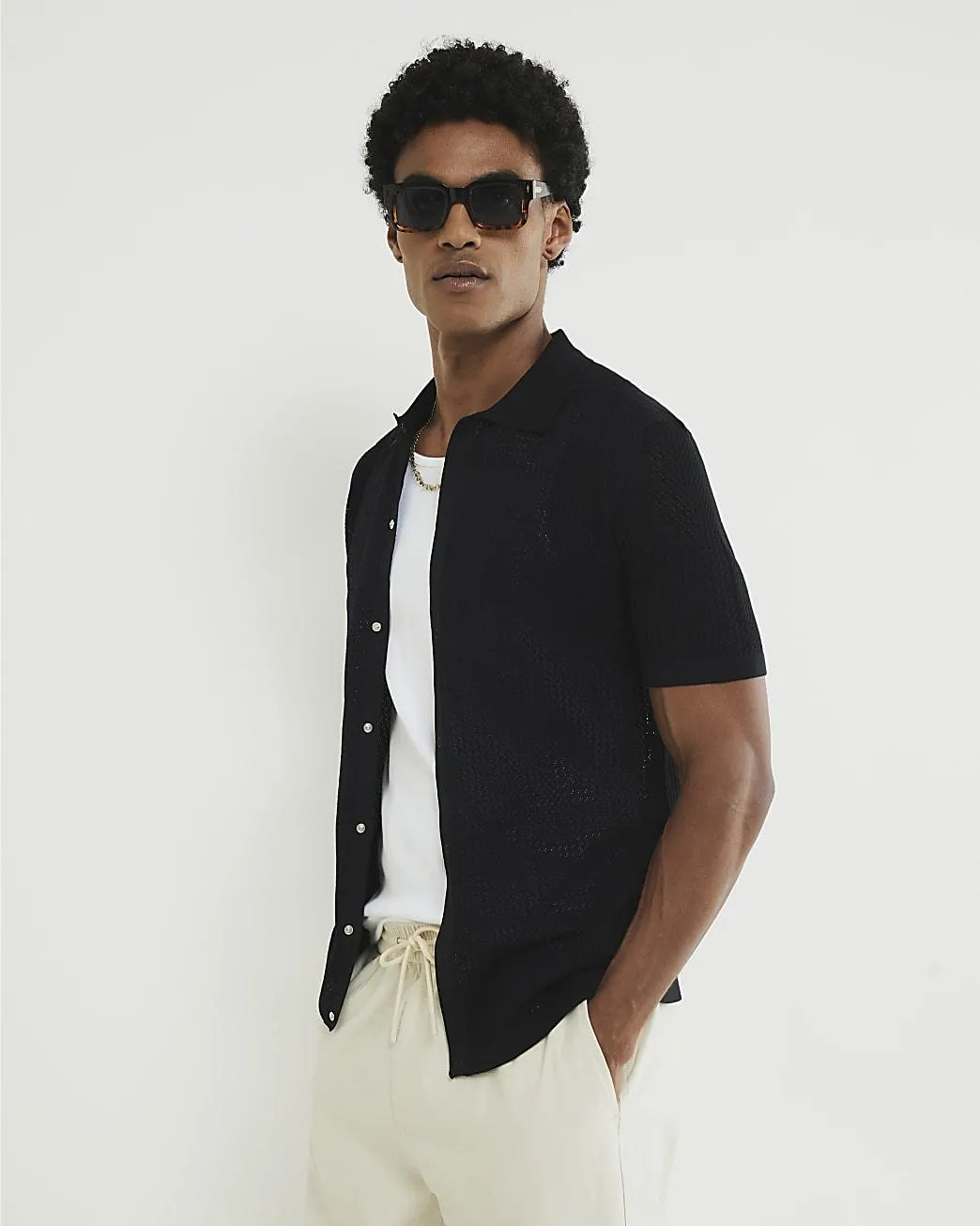 Black Muscle Fit Textured Shirt