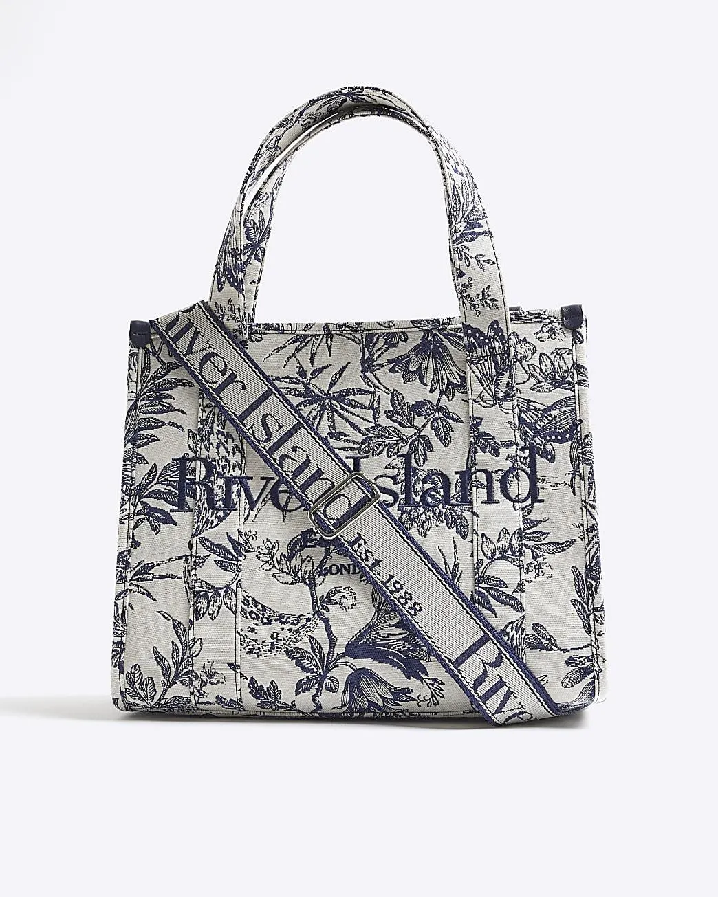 Blue Floral Embroidered Tote Bag