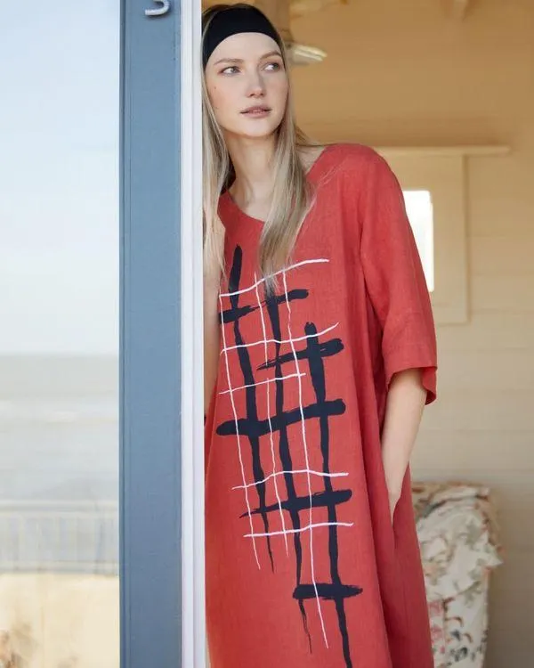 Carolyn Donnelly The Edit V-Neck Linen Placement Print Dress