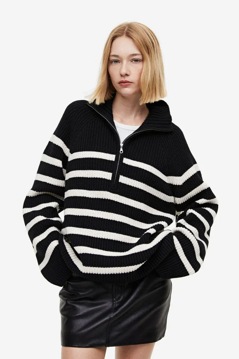 Rib-knit half-zip jumper