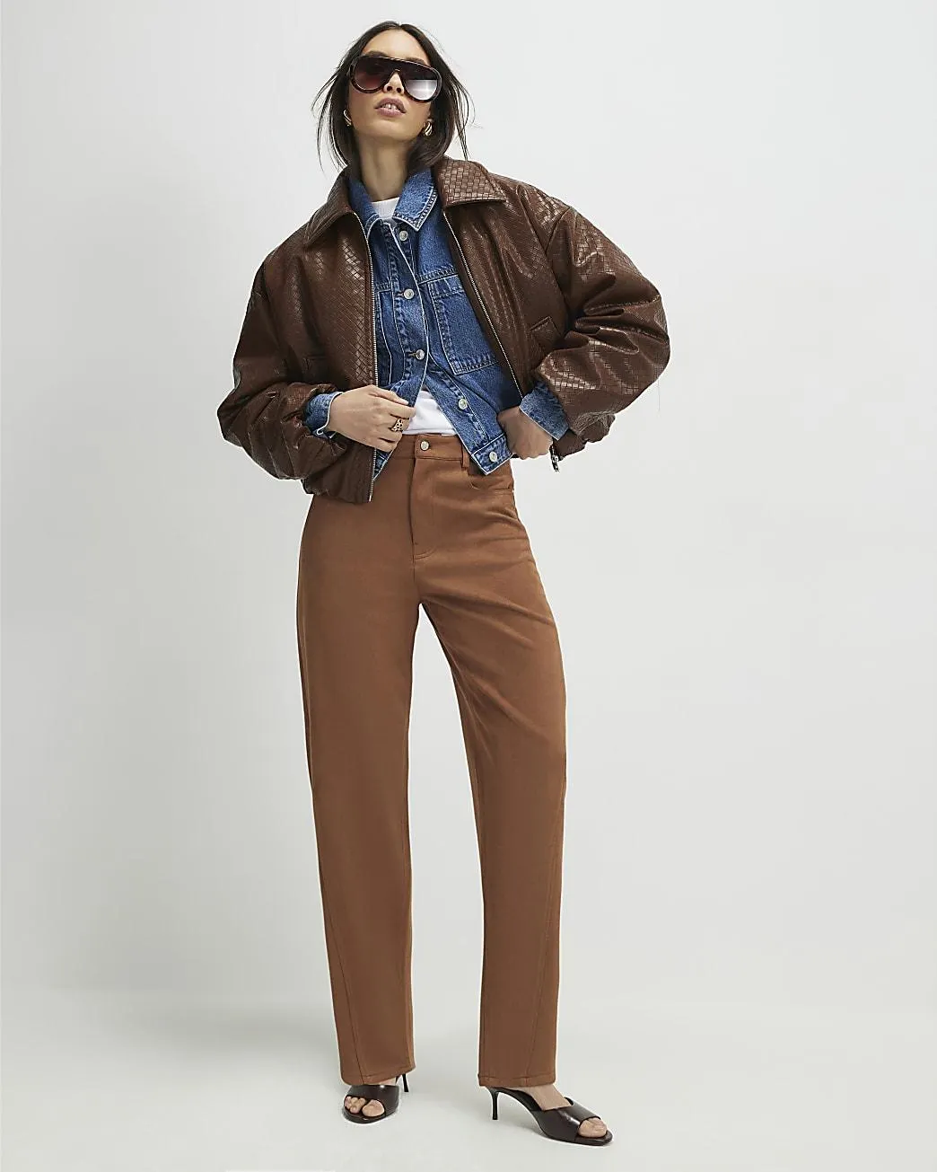 Brown Faux Suede Barrel Leg Trousers