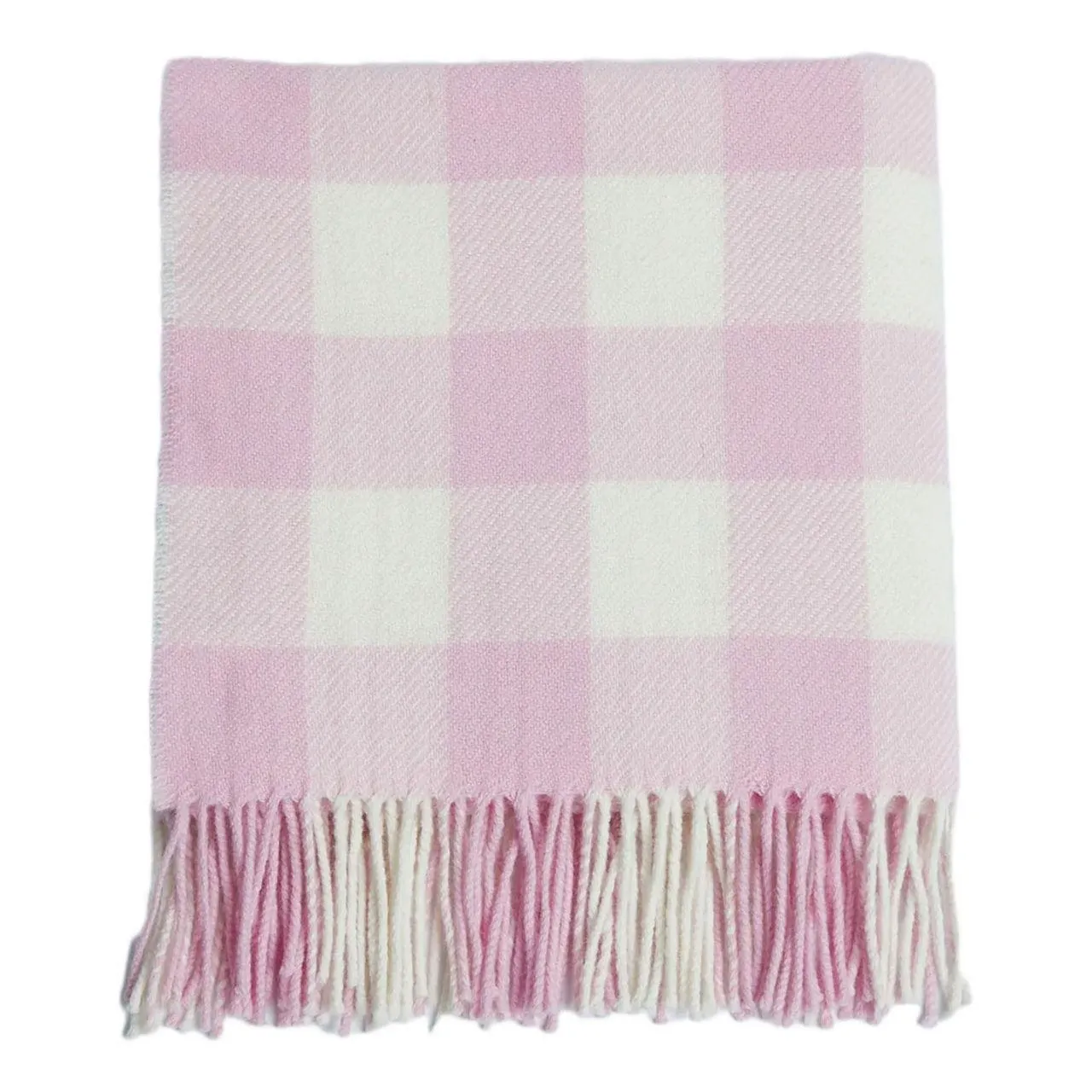 Pink Check Lambswool Baby Blanket