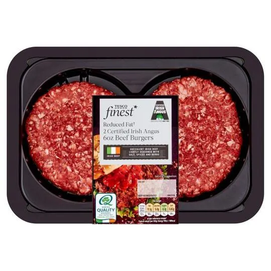 Tesco Finest Reduced Fat Irish Angus 6Oz Beef Burgers 340G