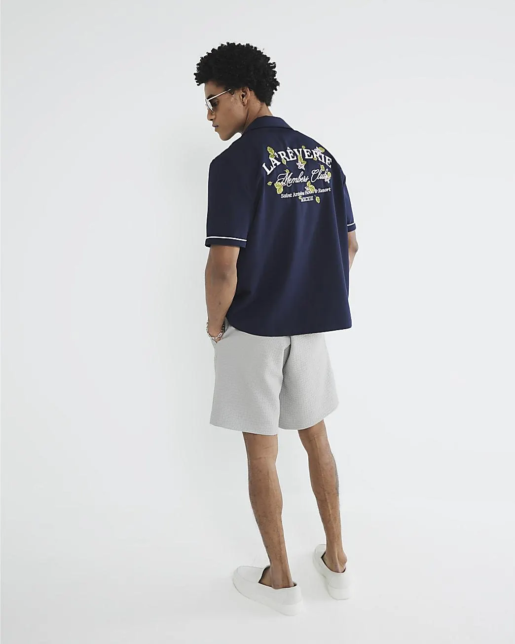 Navy Short Sleeve Embroidered Shirt