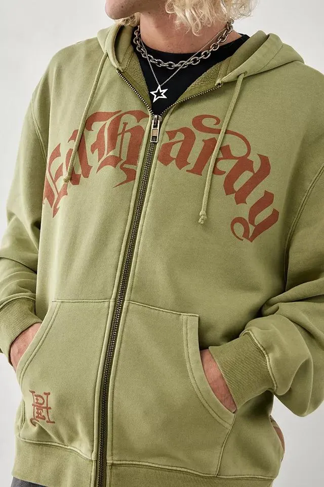 Ed Hardy UO Exclusive Khaki Lion Felpa con cappuccio e zip