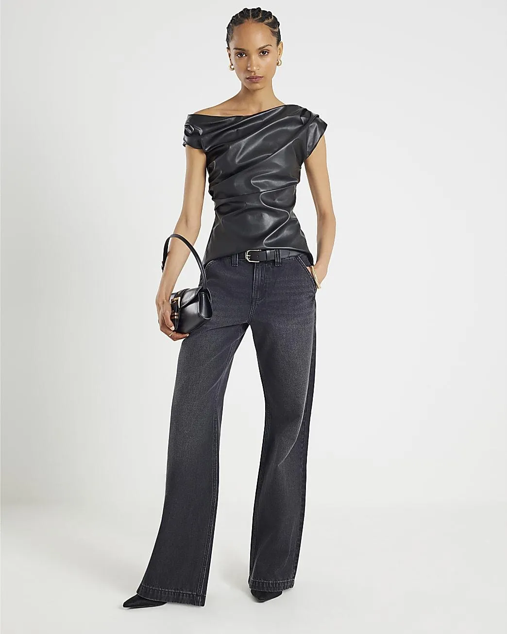 Black Tailored Baggy Wide Leg Jeans