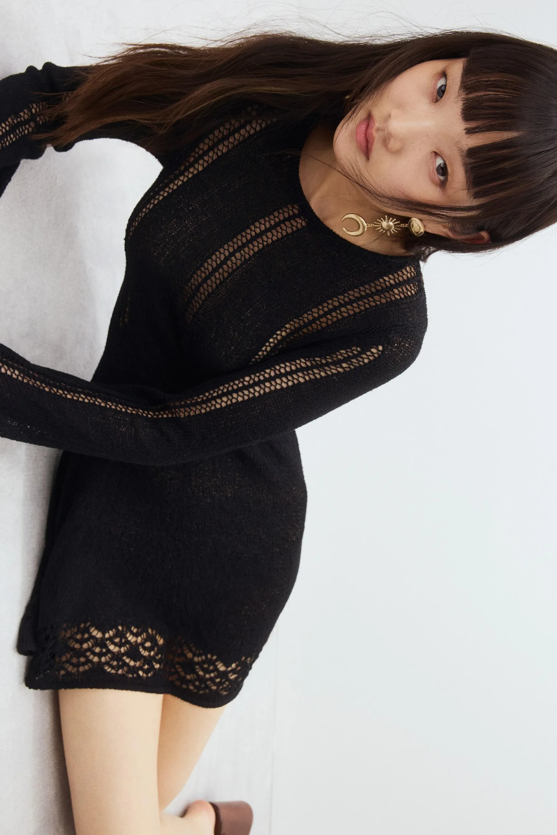 Hole-knit mini dress