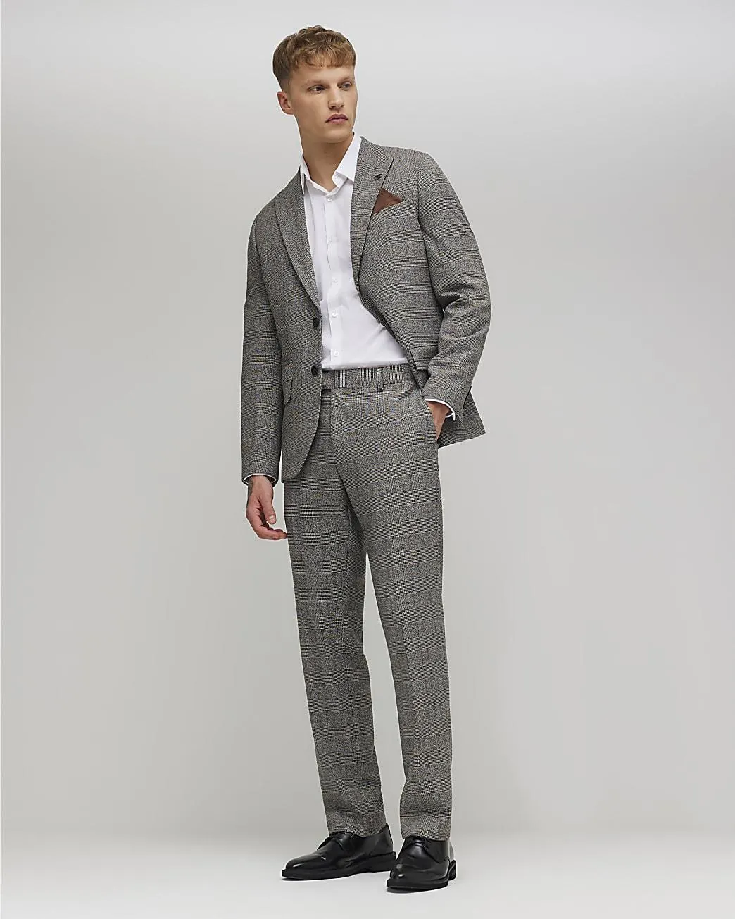 Grey Slim Fit Check Trousers