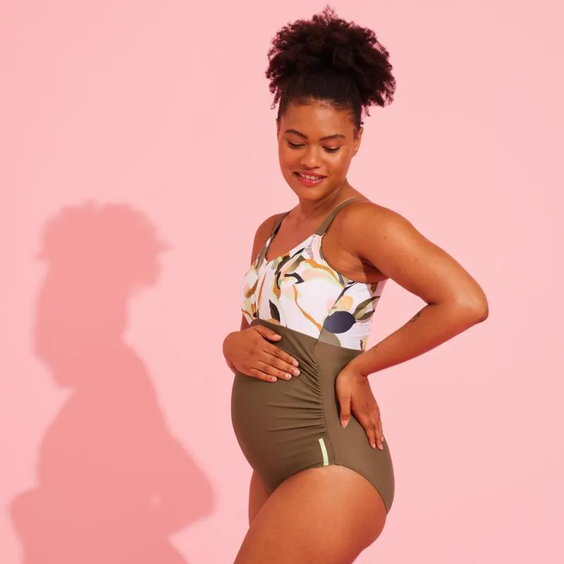 Women's Maternity Swimsuit Aquafitness Swimming AYA khaki flo white