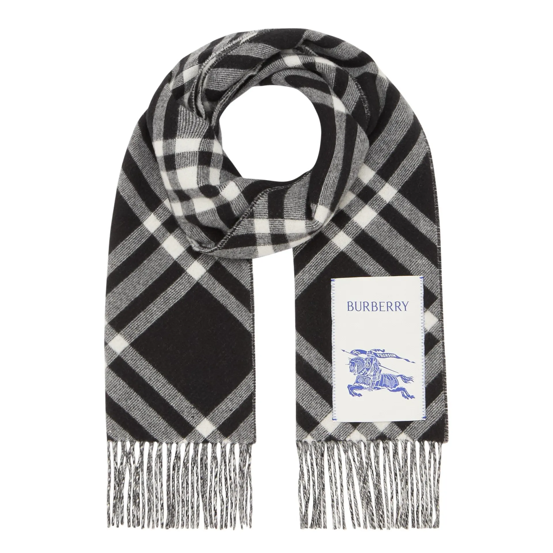 Logo Check Cashmere Fringe Scarf