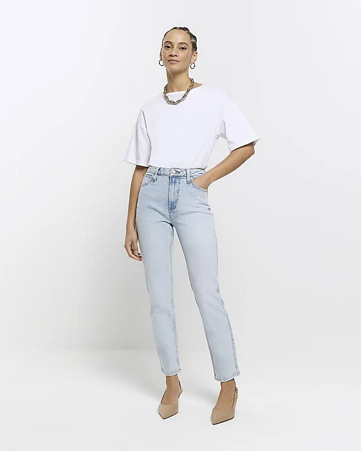 Blue high waisted slim straight jeans