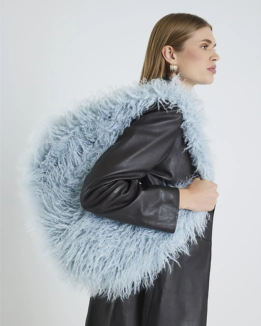 Blue Faux Fur Shoulder Bag