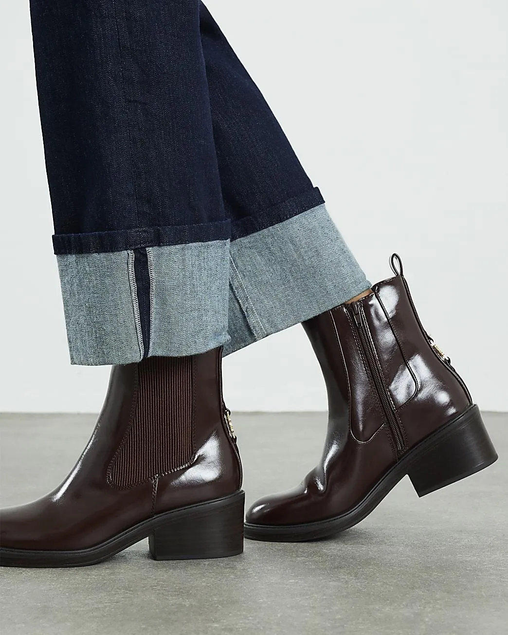 Brown patent Chelsea Boots