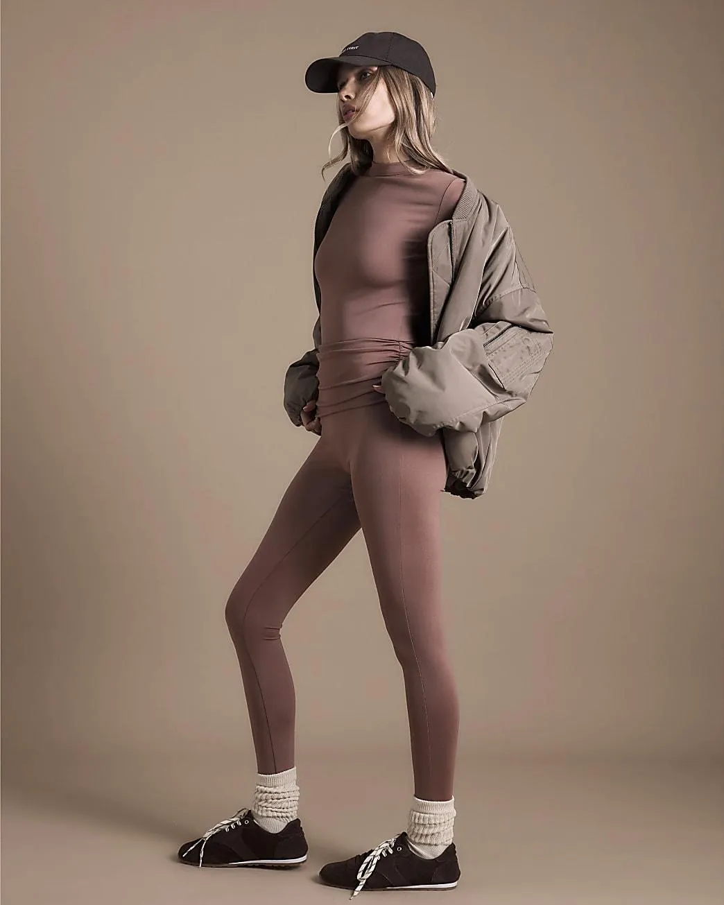 Brown Ruched Waistband Leggings