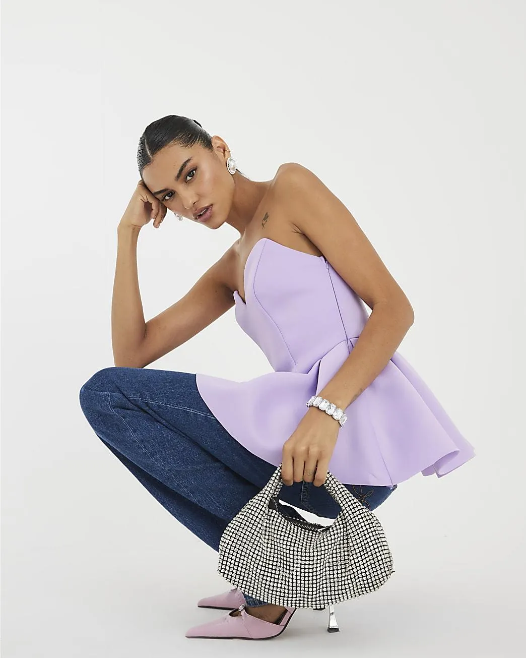 Purple Sweetheart Peplum Bandeau Top