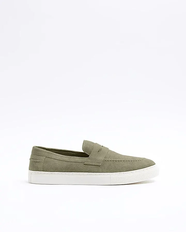 Green suede loafers