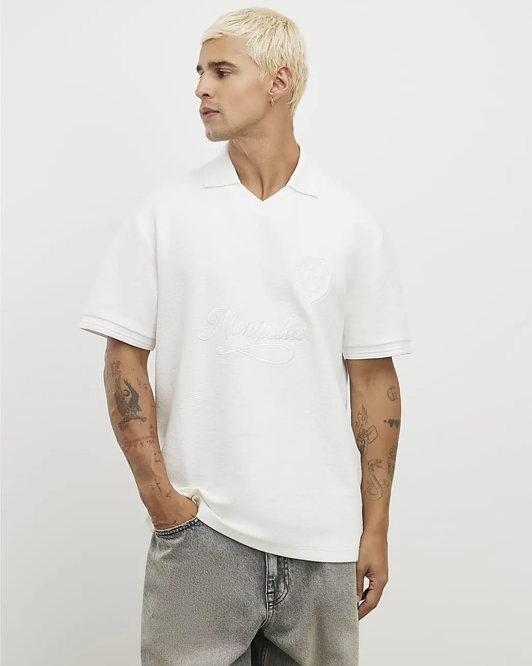 White Regular Fit Embroidered Polo Top