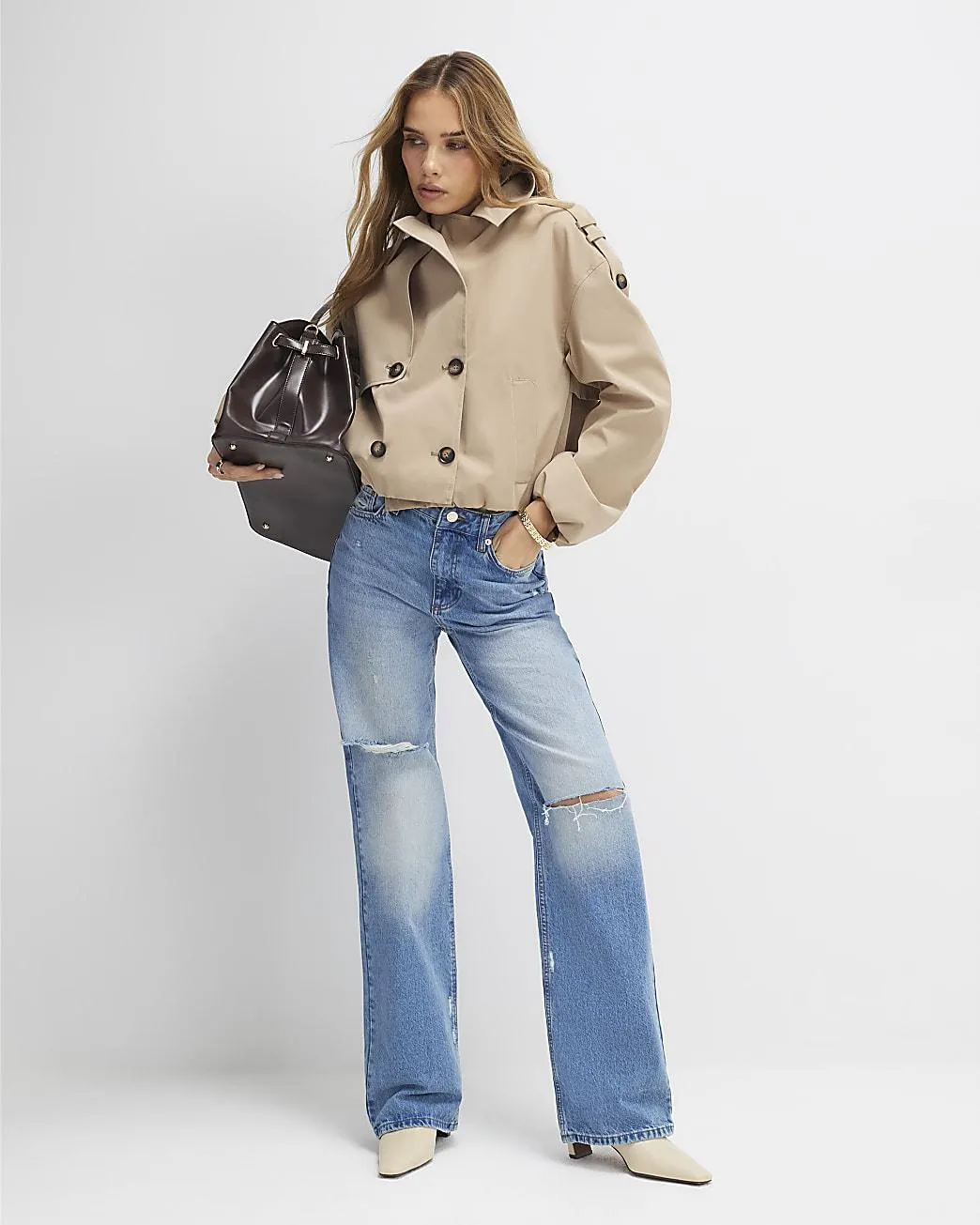 Blue Ripped Relaxed Straight Jeans