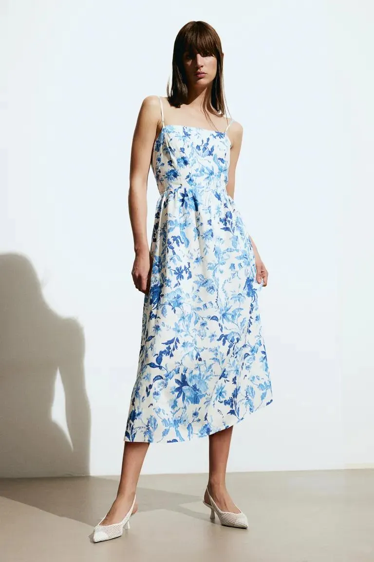 Linen-blend midi dress