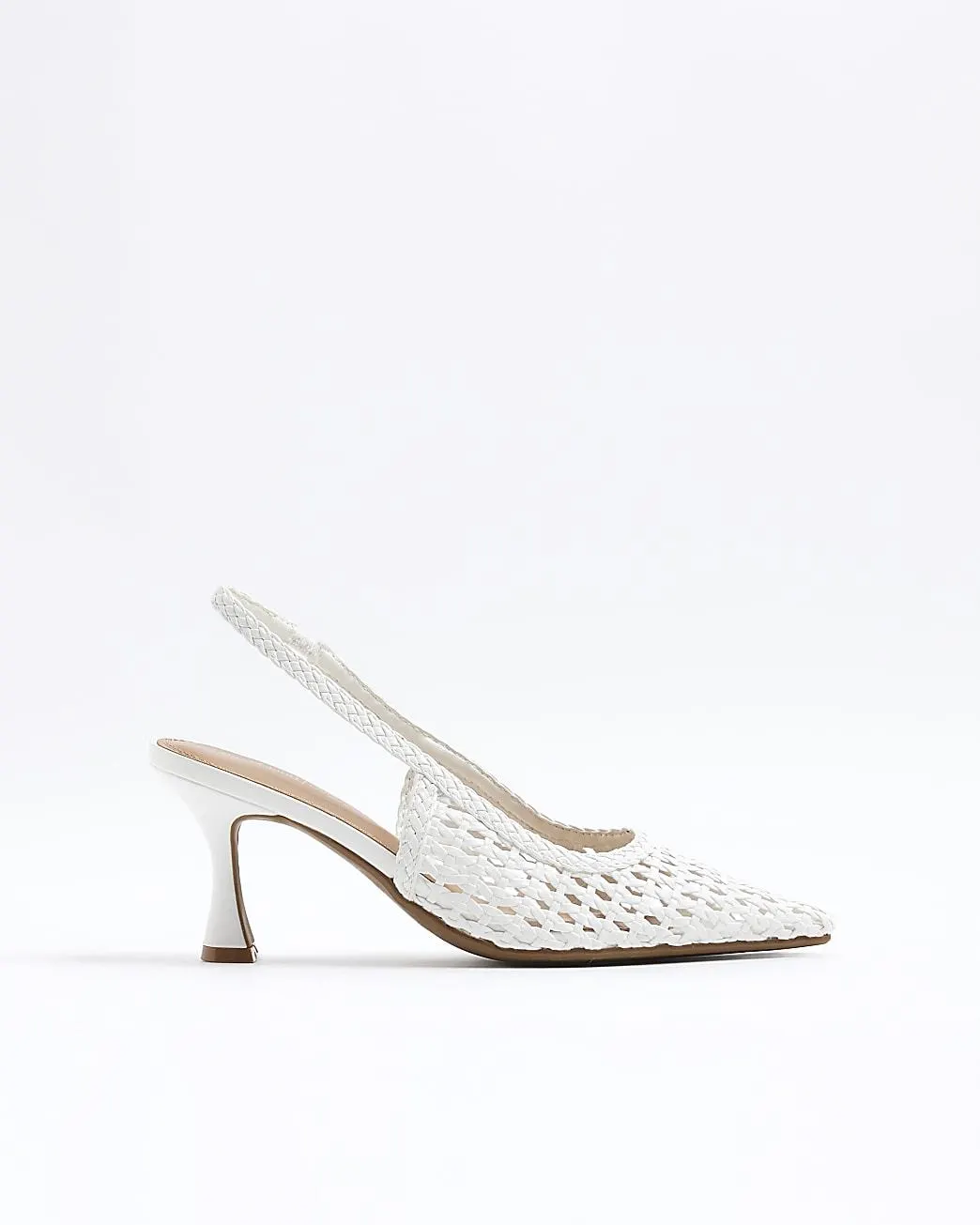 White Woven Sling Back Court Heels