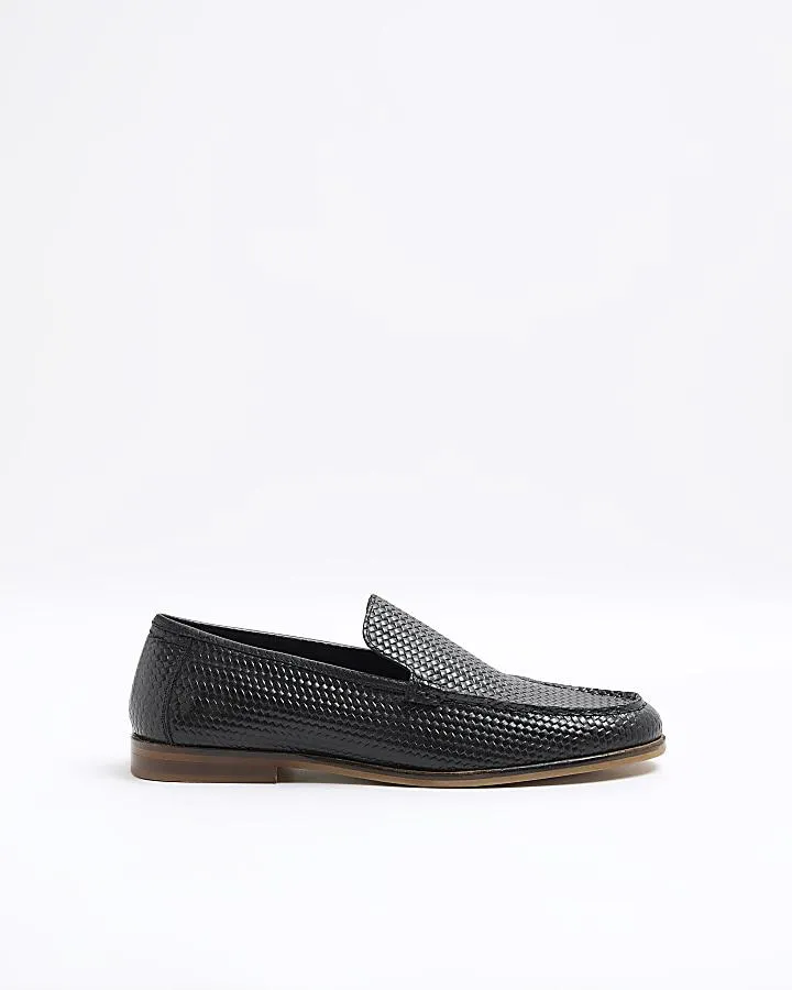 Black leather weave loafers