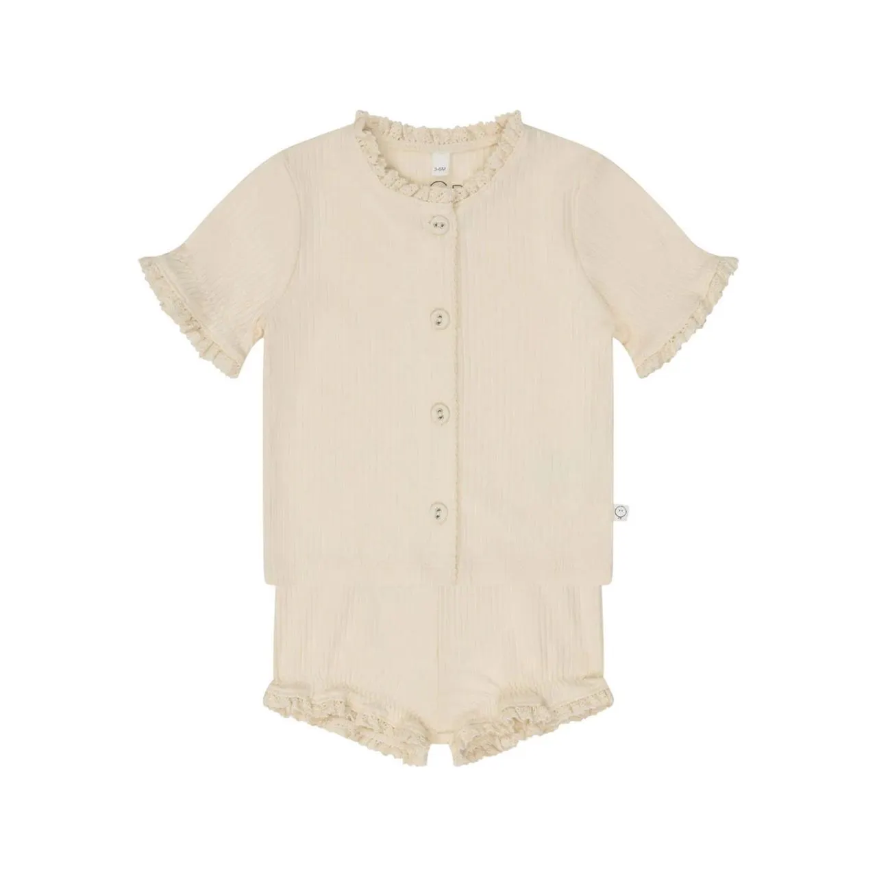 MORI Ribbed Frill Cardigan & Shorts Two-Piece Set