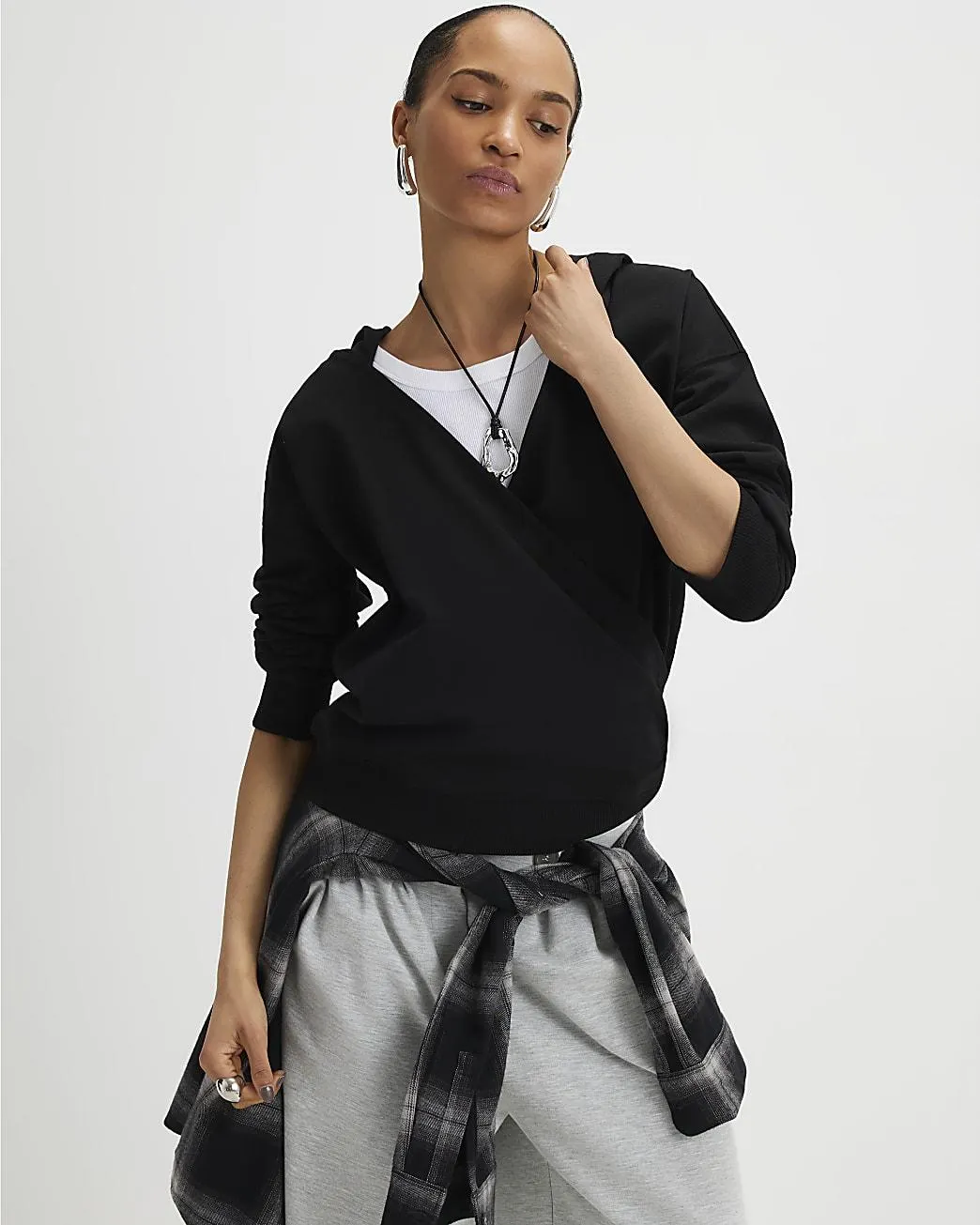 Black Long Sleeve Wrap Front Hoodie