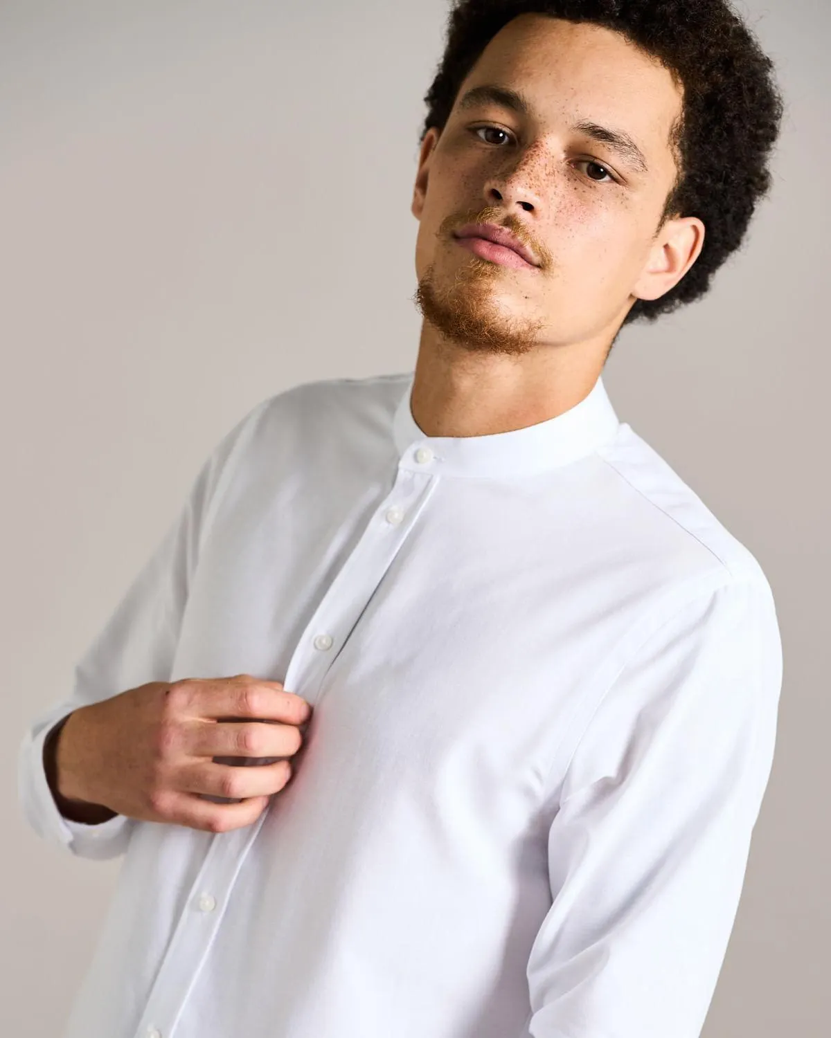 Paul Galvin Cotton Blend Long-Sleeved Grandad Shirt