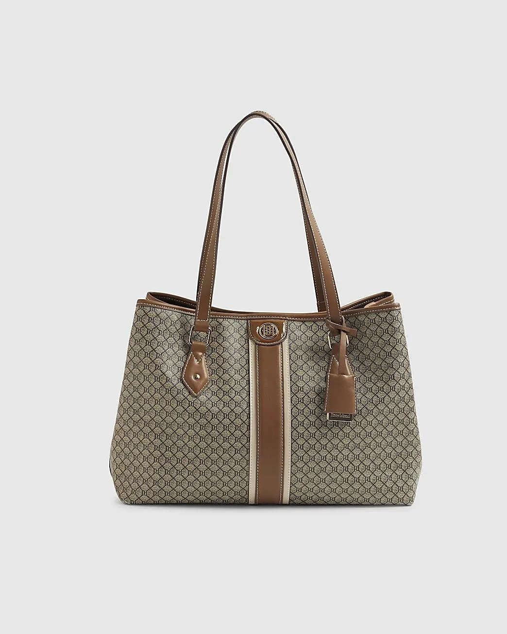 Brown Monogram Print Shopper Bag