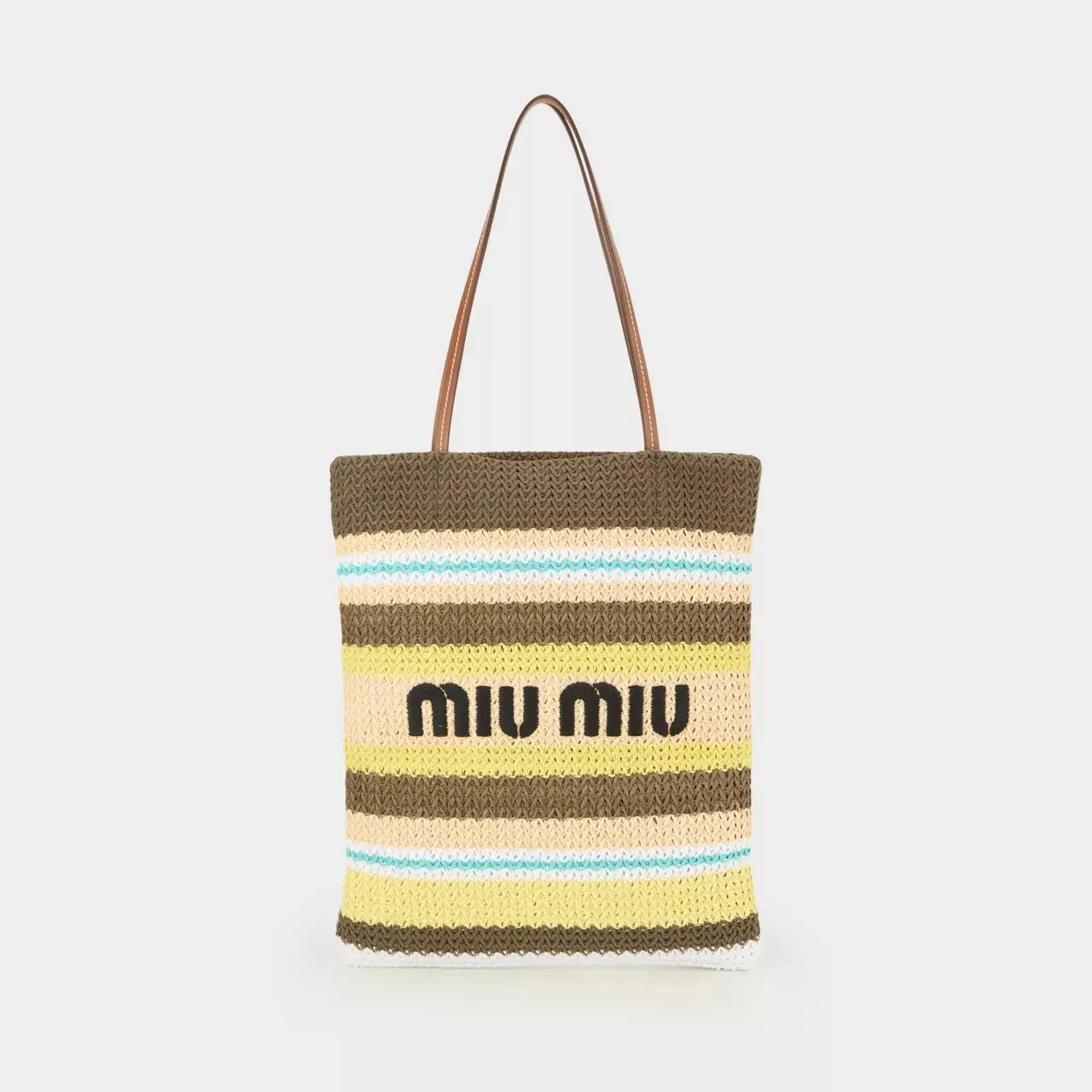 MIU MIU Tessuto Striped Raffia Tote Bag