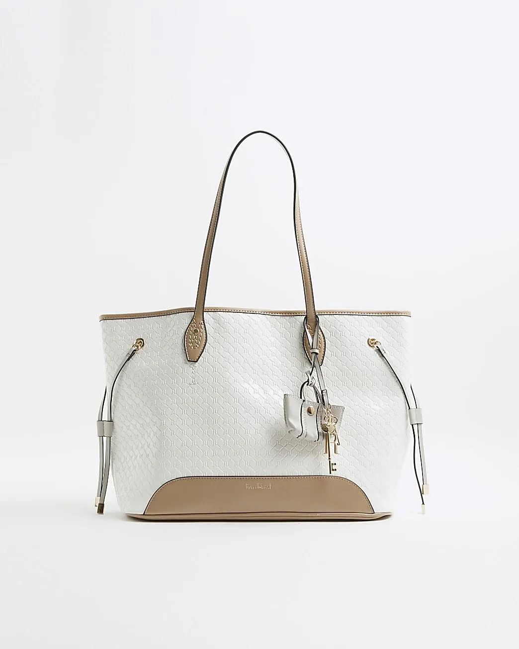 White Embossed Side Tie Shopper Bag