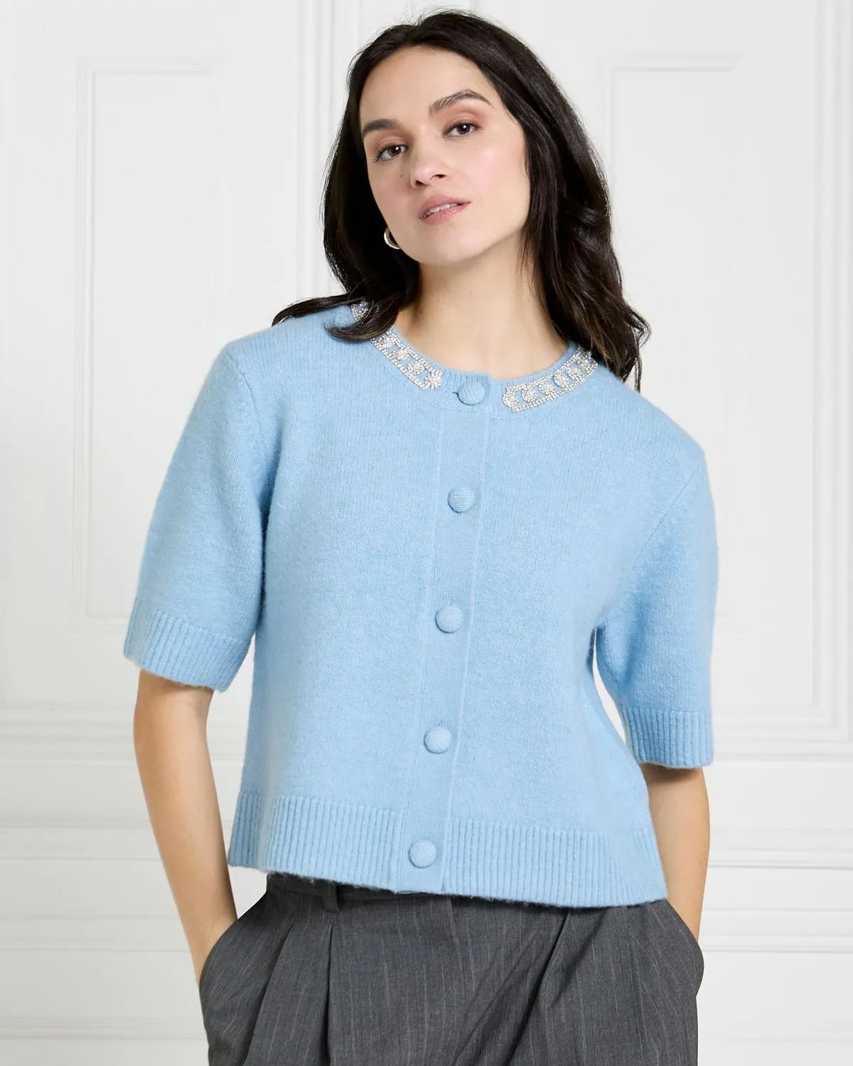 Gallery Ada Diamante Neck Cardigan