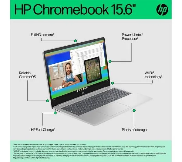 HP Chromebook Plus 15a-nb0502sa 15.6 n305 - Intel® Core™ i3, 128 GB SSD, Silver