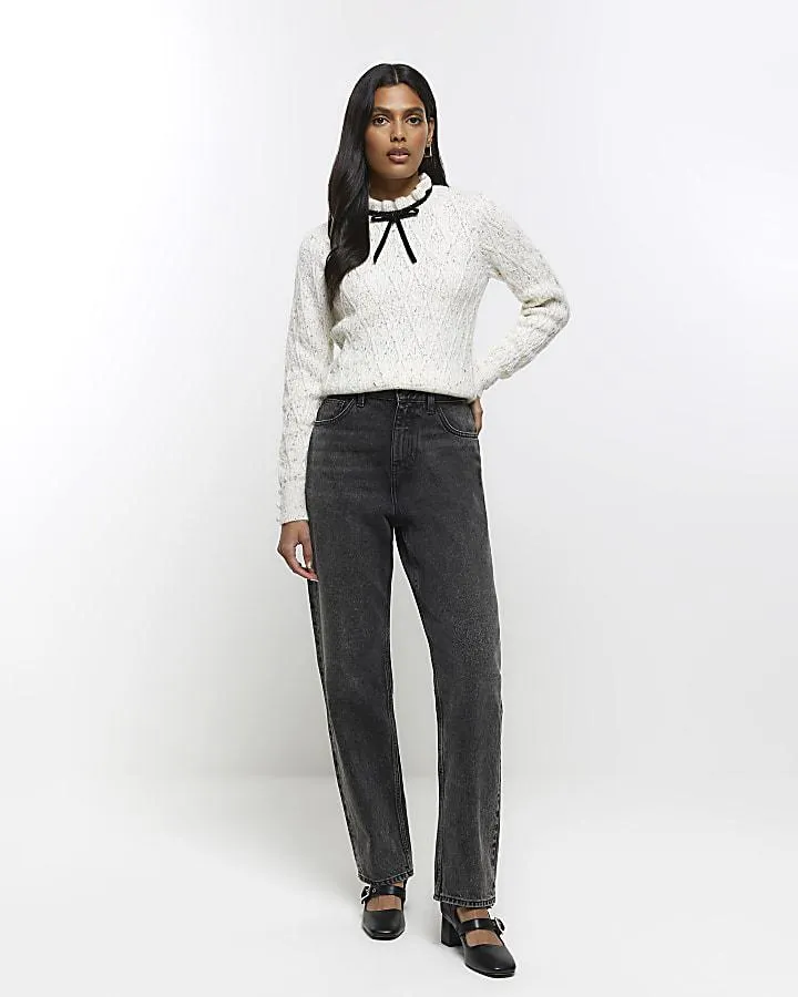 Cream velvet tie jumper