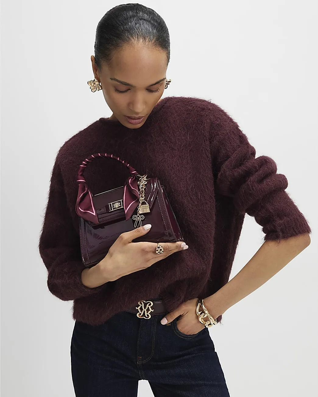 Red Mini Patent Cross Body Tote Bag