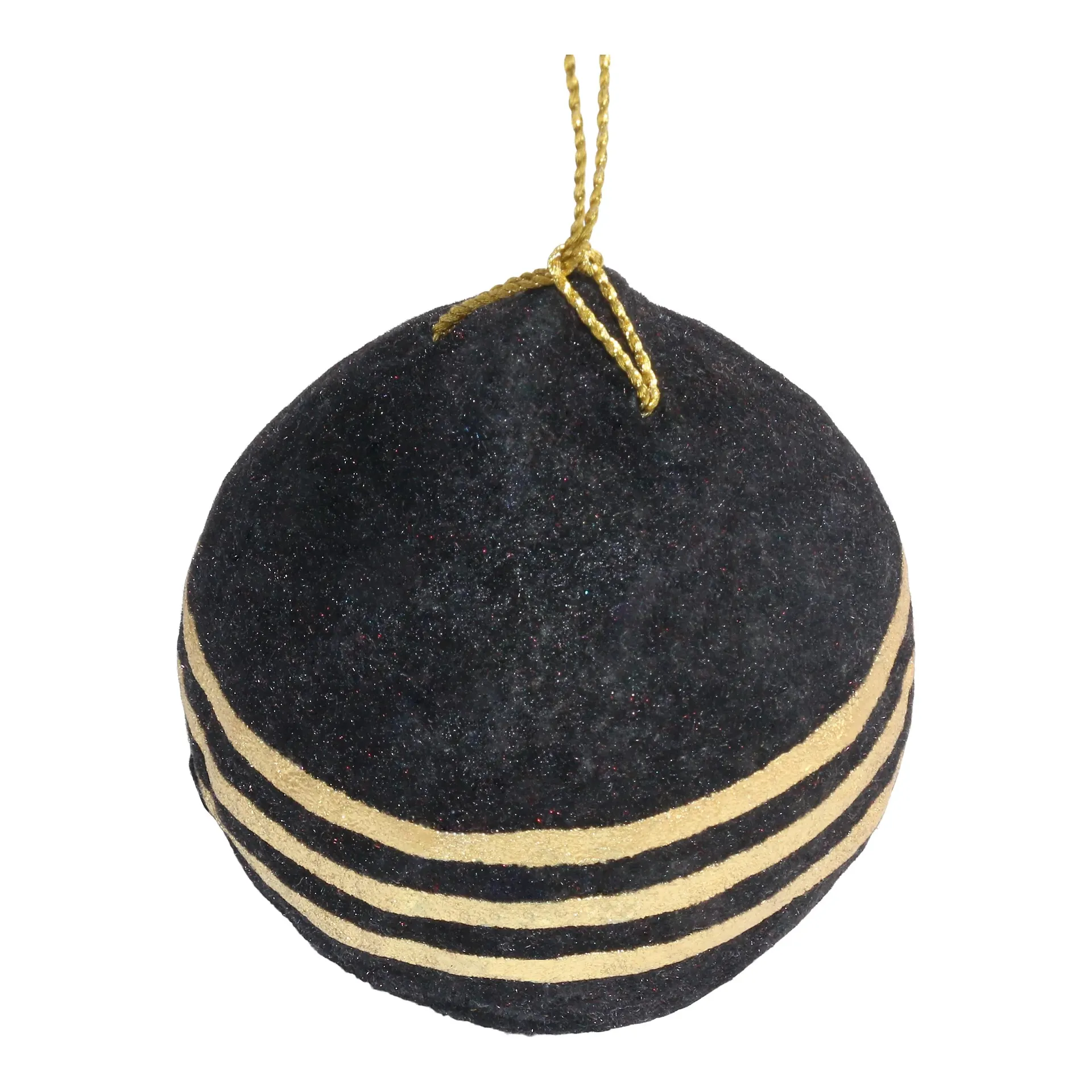 Refined classics Black Velvet effect Gold stripes Paper Round Bauble (D) 100mm