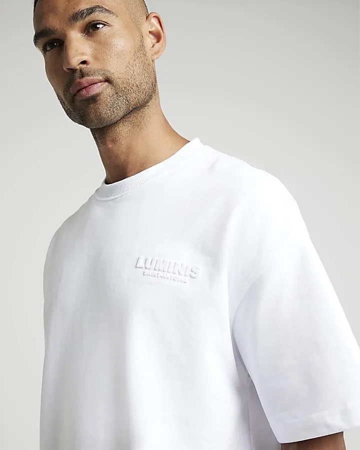 White oversized fit embossed print t-shirt
