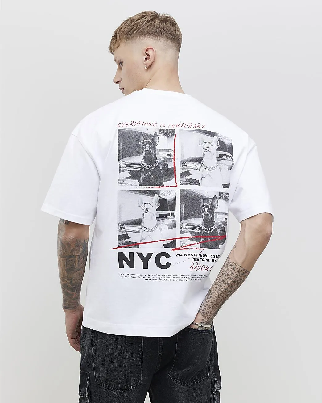 White Oversized Fit Photo Dog T-Shirt