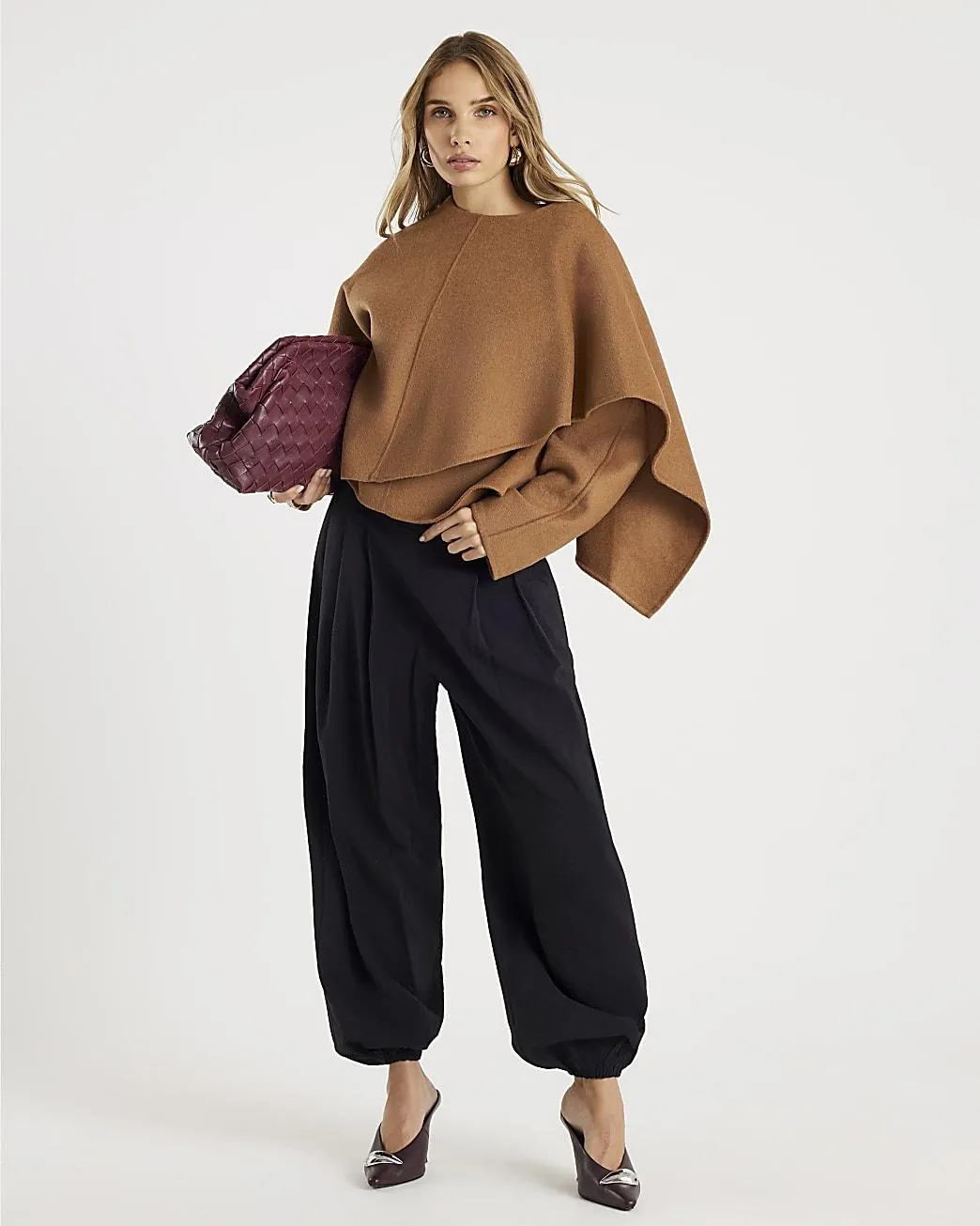 Black Wide Leg Cuffed Trousers