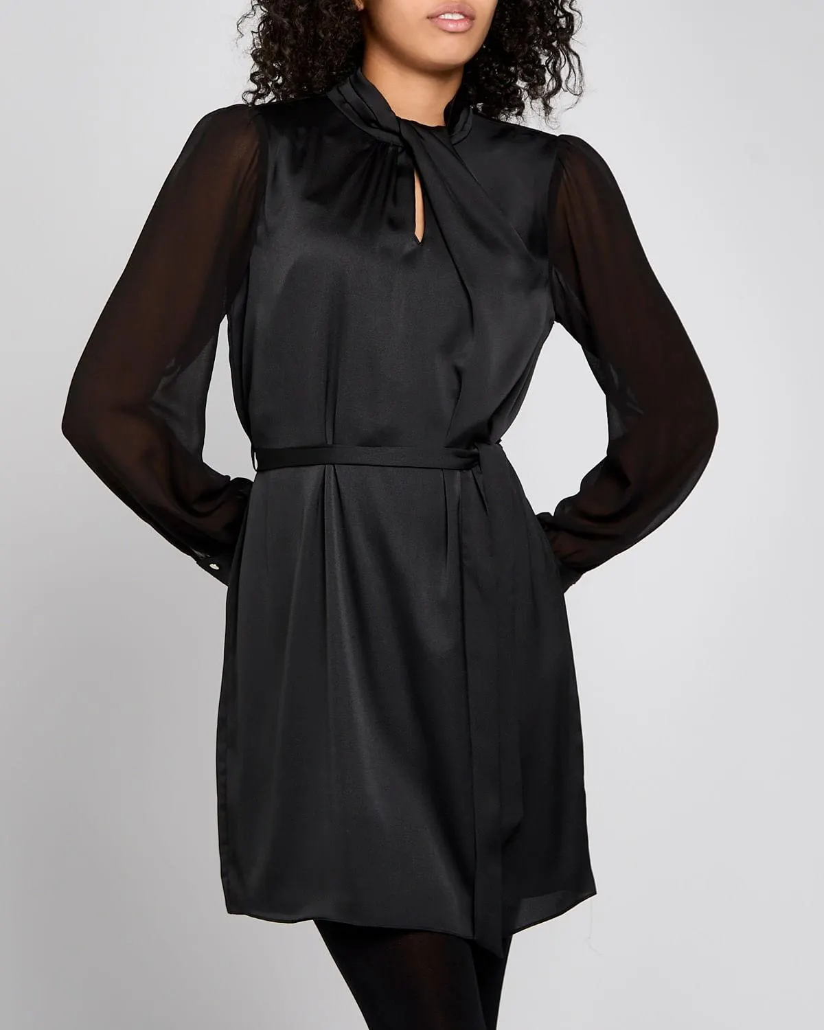 Mesh Sleeve Satin Mini Dress