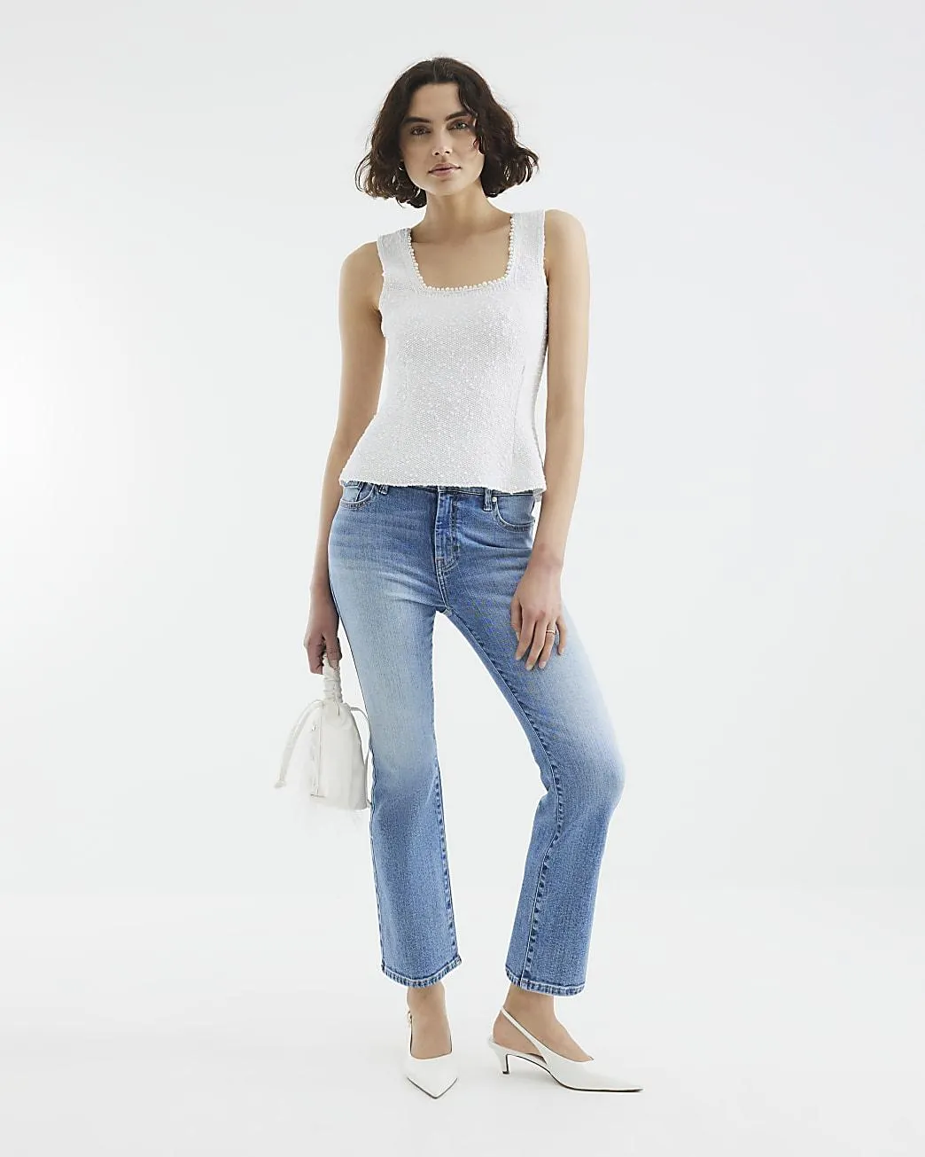 Blue Cropped Bootcut Jeans